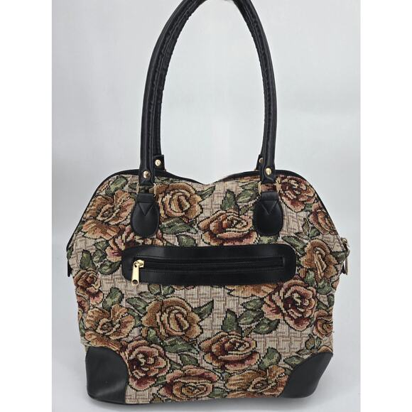 Vtg 80s Cottagecore Boho Floral Rose Tapestry Shoulder Bag Purse Grandma - Picture 5 of 14